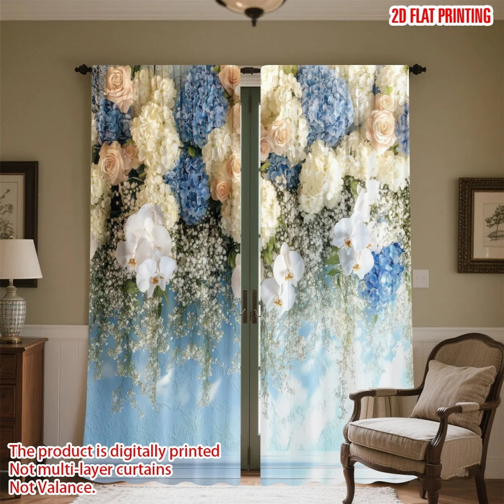 

2D flat printing 2pcs Drapes Pastel Floral Arrangement Digital Printed Polyester Drapes Seasonal Party & Holiday Decor Use for