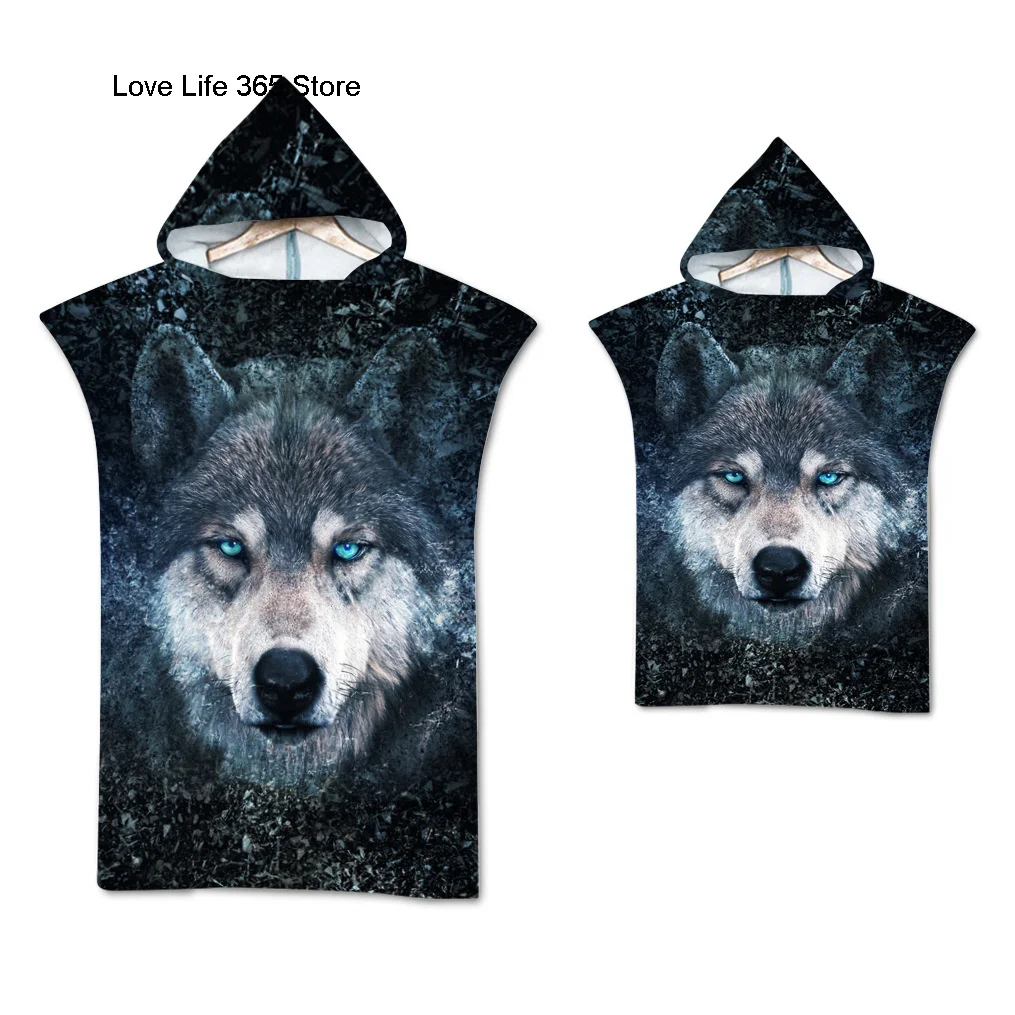 

Wolf Large Beach Towel Bath Towel Quick Dry Towels Hooded Cloak Wetsuit Adult Child Parent-Child Poncho Bathrobe for Swim Surf