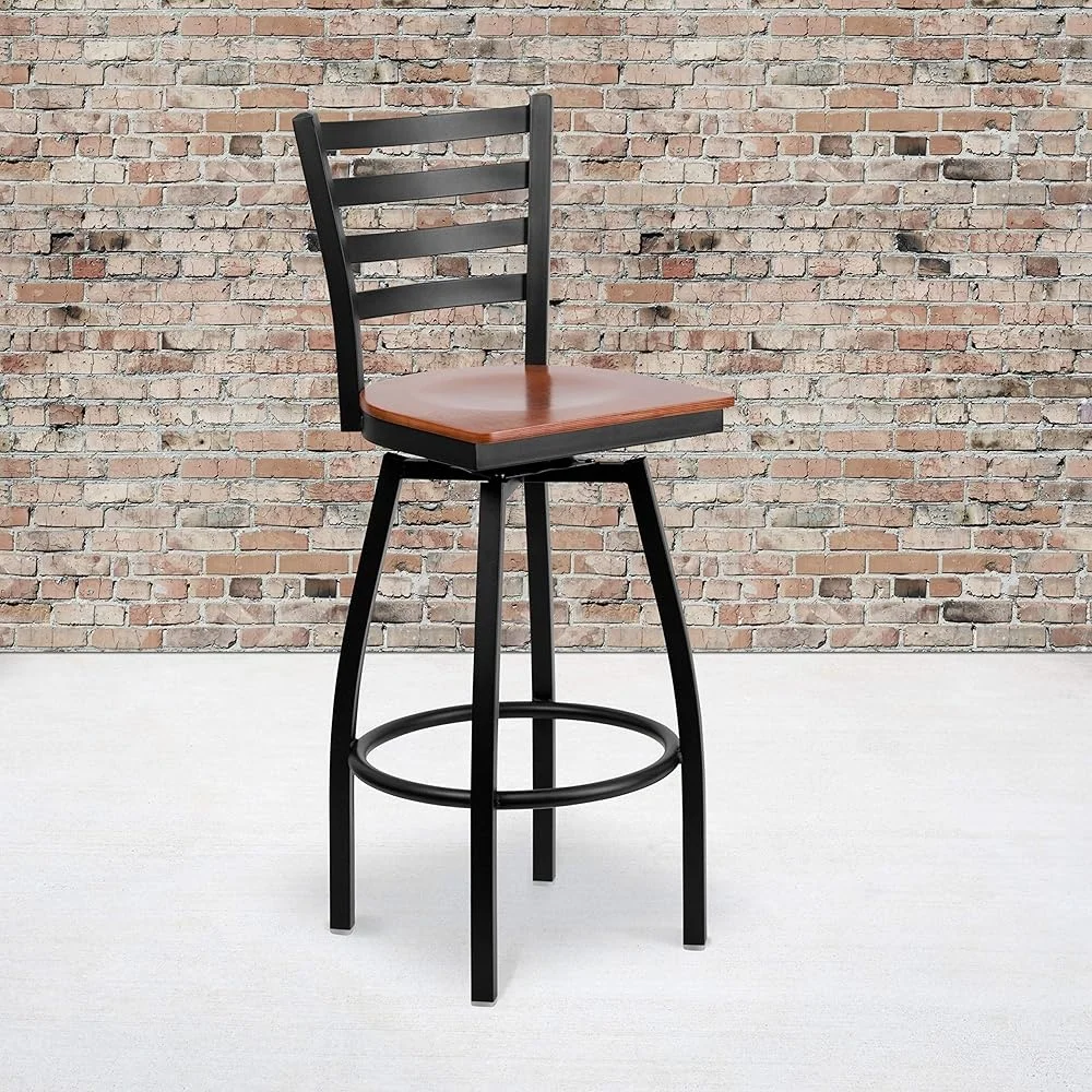 2 Pack Metal Barstools with Swivel Feature and Ladder Back Design Kitchen Bar Restaurant Seating