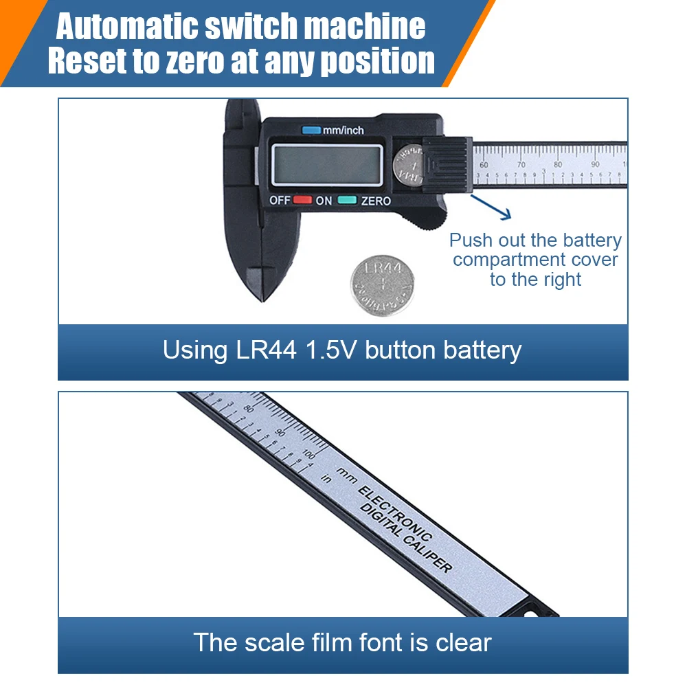 100/150mm Electronic Digital Caliper 6Inch Vernier Caliper Gauge Micrometer Measuring Tool Pachometer Digital Ruler with Battery