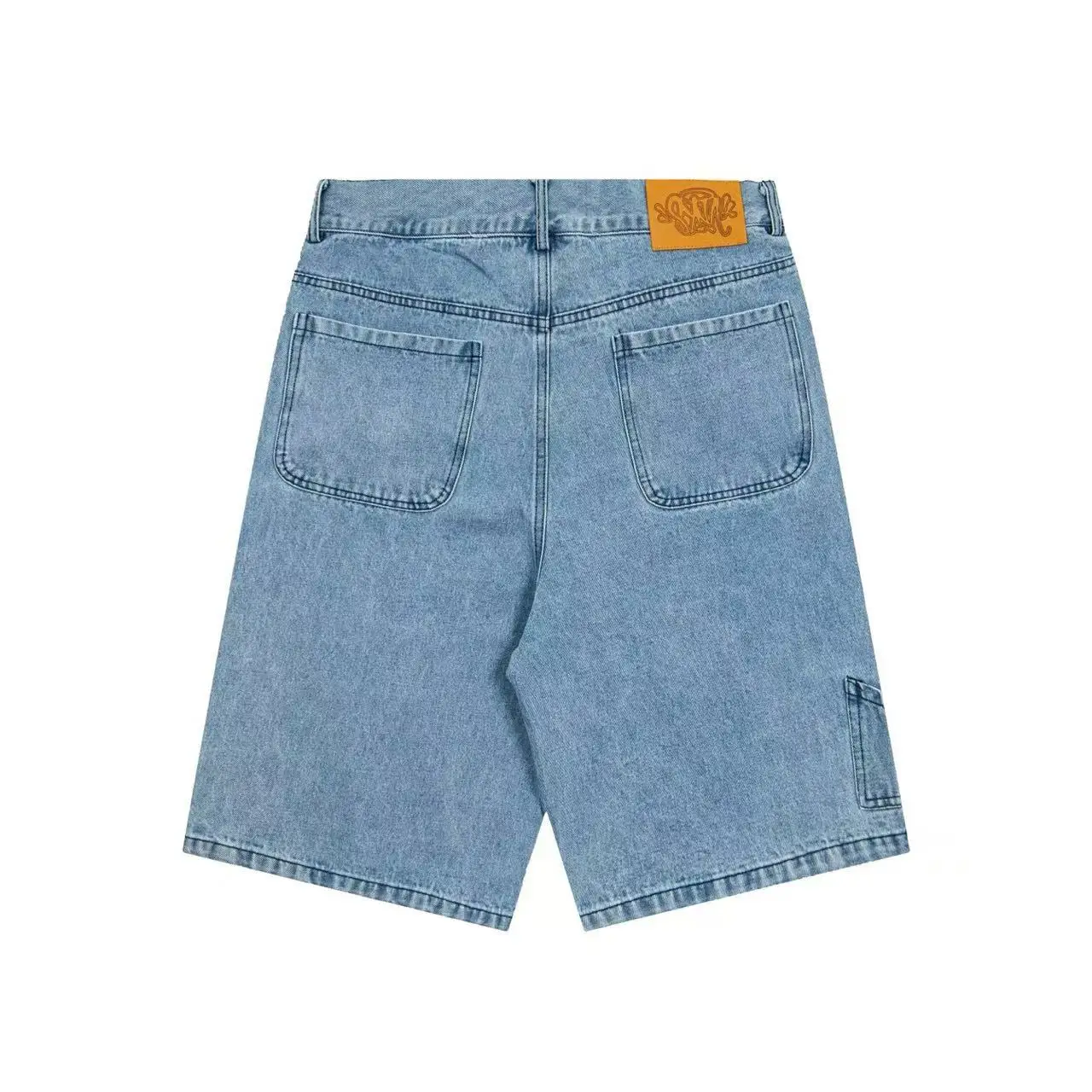 Synaworld American Street Hip Hop Letter Print Denim Shorts Washed Distressed Casual Bermuda Shorts Unisex