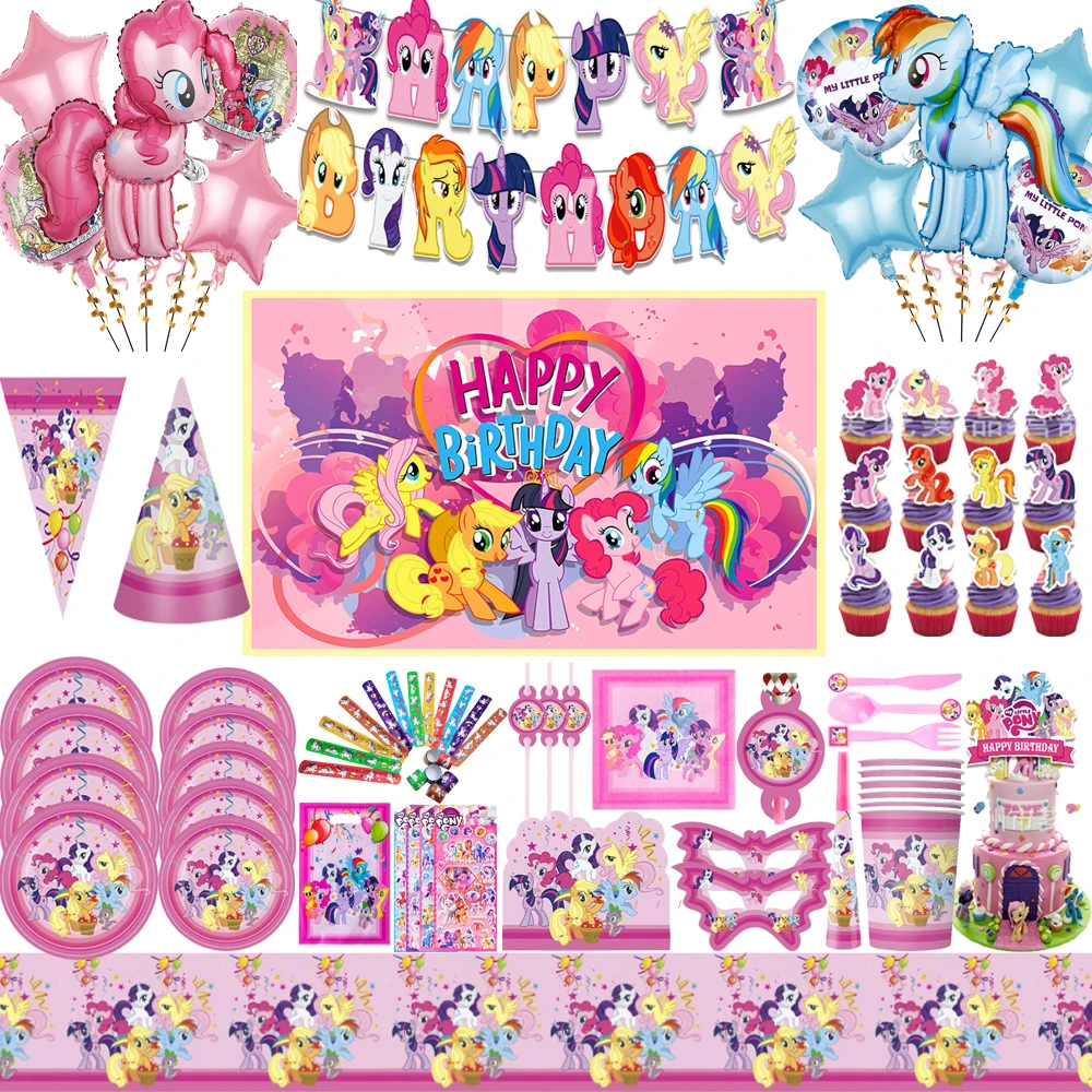 KAYOU My Little Pony Folienballon Partydekoration 1 Set Zahlen-Geburtstagsballons Hintergrund für Mädchen Babyparty-Zubehör – Detail 1
