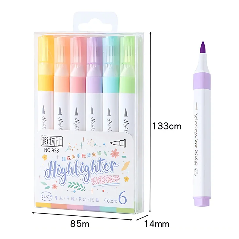 6 Colors Pastel Highlighters Set Soft Tip Bullet Journal Pens Study Note Taking Drawing Doodling Quick Dry Eye-friendly Markers