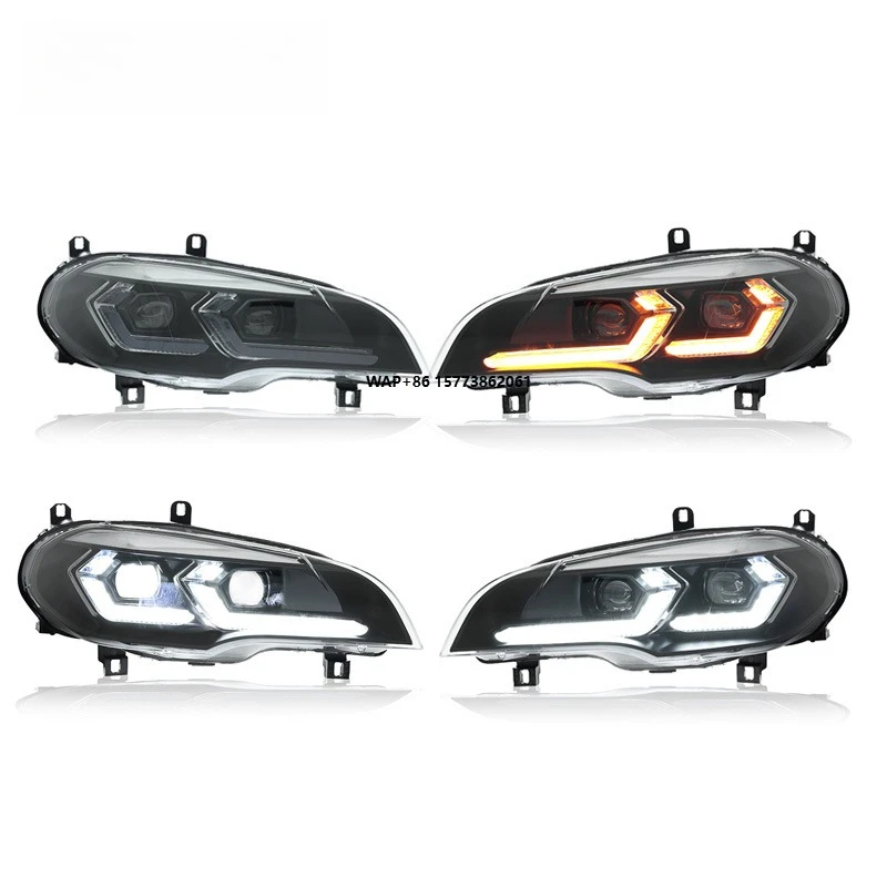 

1 Unit For X5 07-13 Headlight Assembly E70 Modified with LED Lens Daytime Running Light and Flow Steering 12V