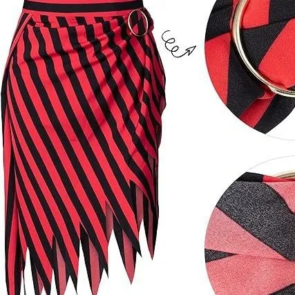 Conjunto de cachecol e chapéu vermelho pirata para homens e mulheres, saia e vestido, acessórios renascentistas, traje cosplay de Halloween, roupa bandana, 2 peças