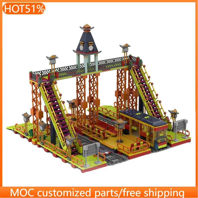 1189 قطعة من مكعبات البناء المعيارية، محطة وترام ميجا كول فائقة الروعة، MOC، مكعبات بناء معيارية قابلة للتخصيص، لعبة تجميع ذاتي شهيرة، هدية