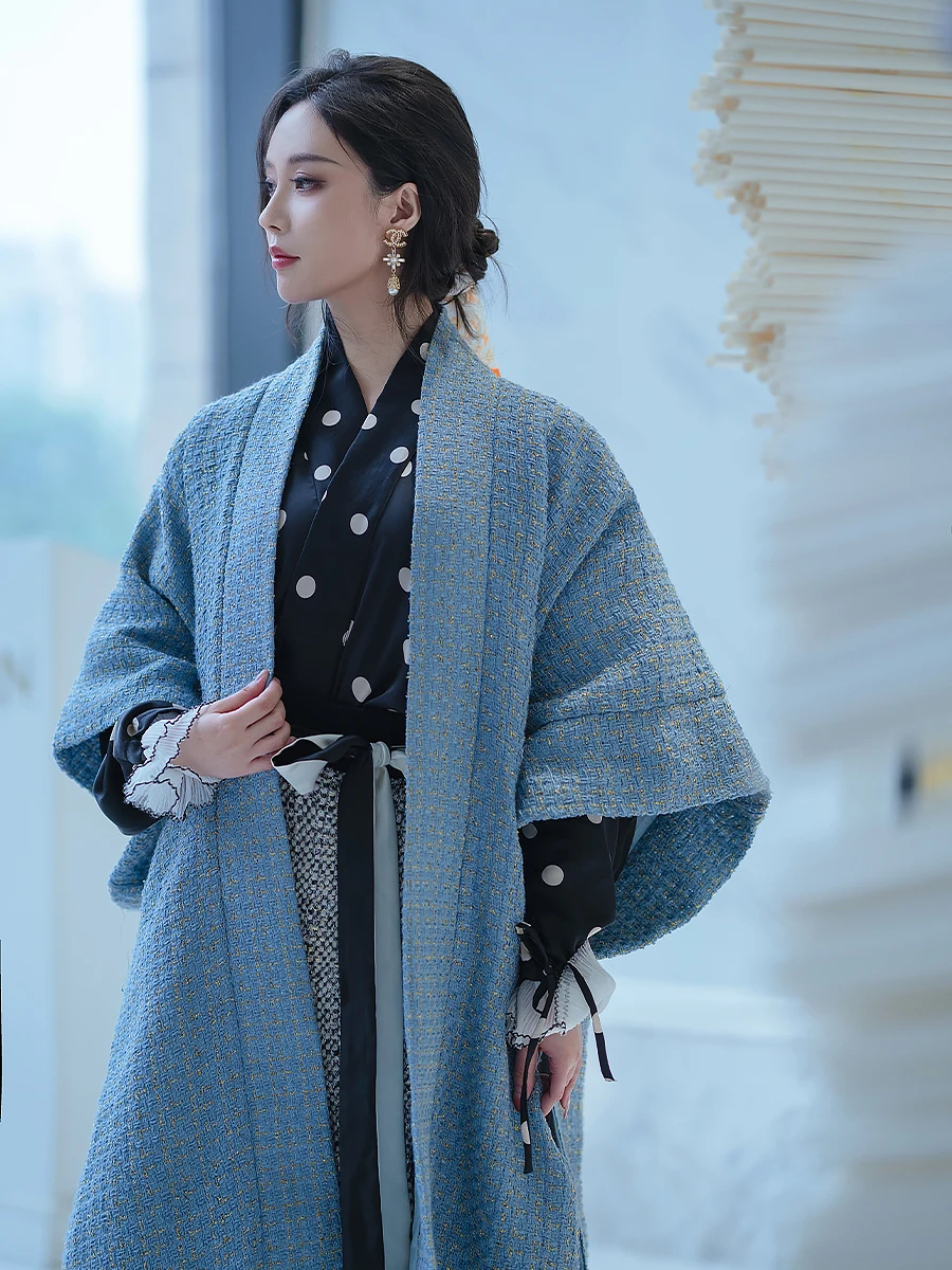 

Вязаная шерстяная длинная юбка Huangyue с вышивкой бисером и спиральным узором, в стиле династии Сун, для осени и зимы, улучшенная модель для офиса и повседневной носки.