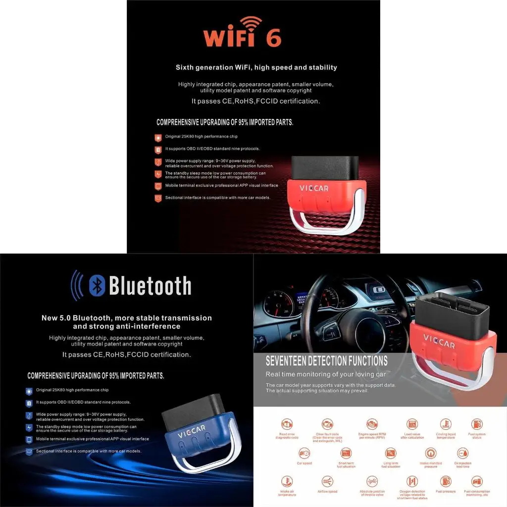 

VP005/VP006 Auto Diagnostic Tool, Bluetooth-совместимый 5,0 Сканер транспортного средства с 17 функцией обнаружения для