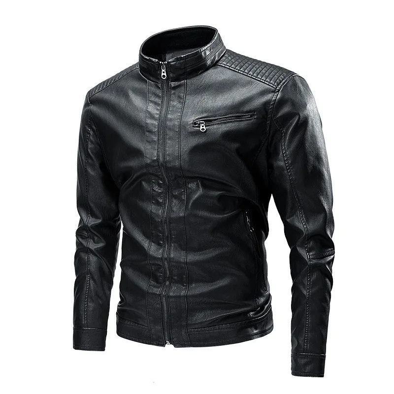 

2025 Man Leather Jacket Autumn Winter Stand Collar Long Sleeve Pocket Men Coat Motorcycle Punk Street Trend Male Outerwear