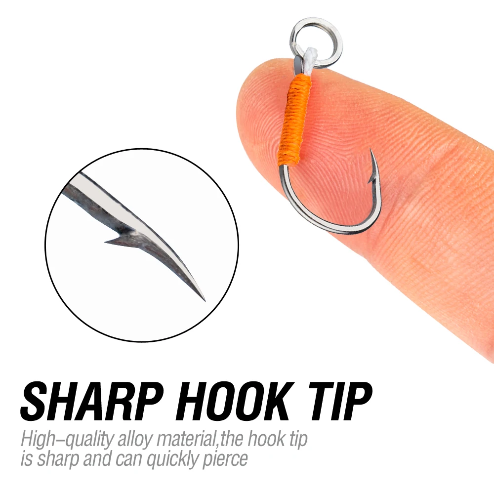 20 Stück Angelhaken 8 # /9 # /10 # /11 # /12 # /13 # Hochfester, einzelner Haken mit Widerhaken für Minnow-Spinner-Löffel, vertikaler Jigging-Köder – Detail 3