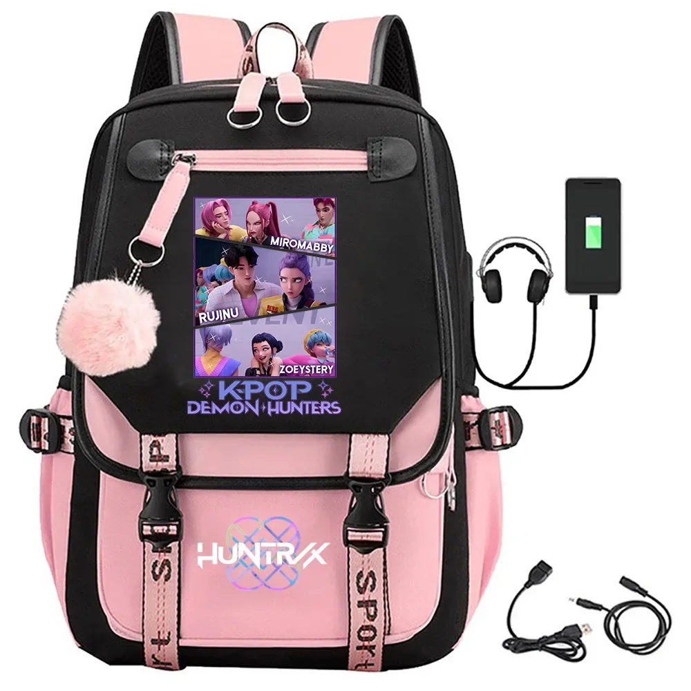 Huntrix Backpack Movie Print Backpacks for Girl Boy Laptop Usb Port Bag Students Schoolbag Cosplay Costume Accessories