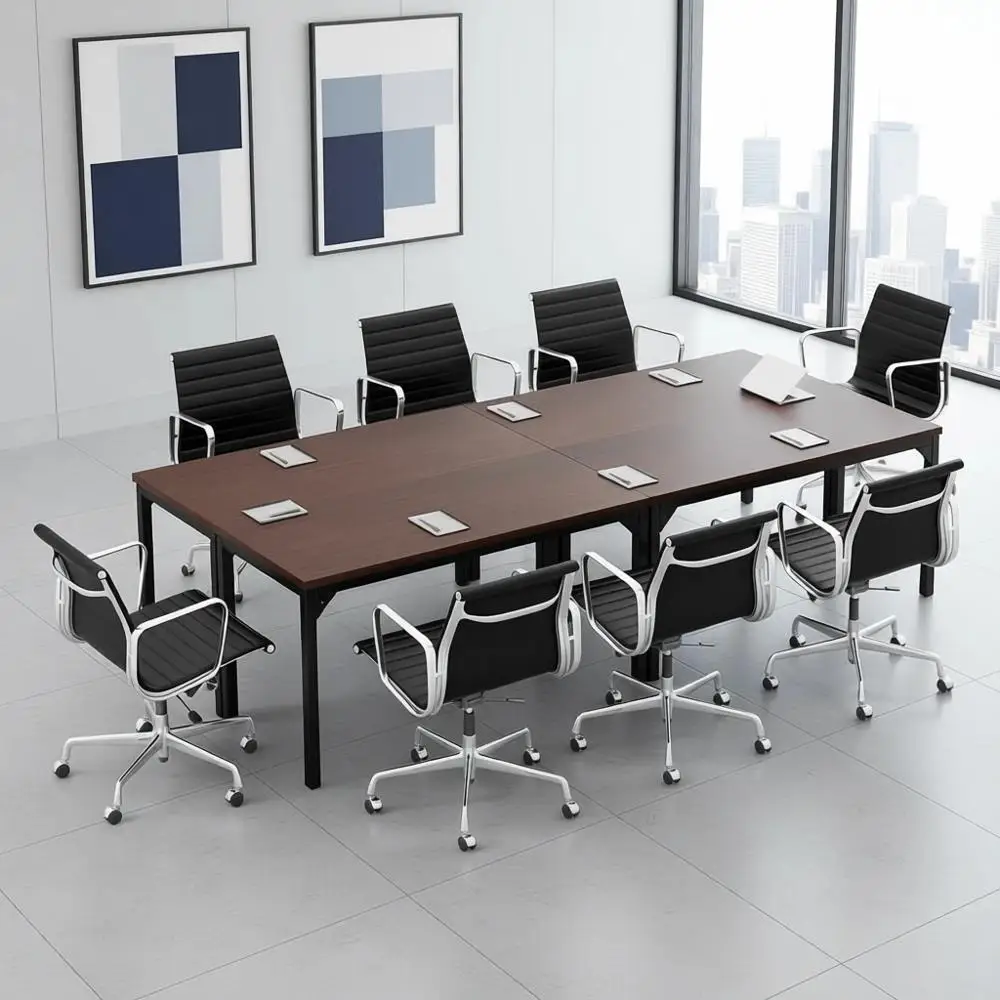 Conjunto de Mesa de Conferência 4.5T para 4 Pessoas, Mesa Grande para Sala de Reuniões de 55” x 24” com Estrutura de Aço Reforçado, Mesa de Computador para Casa, Escritório, Conferência