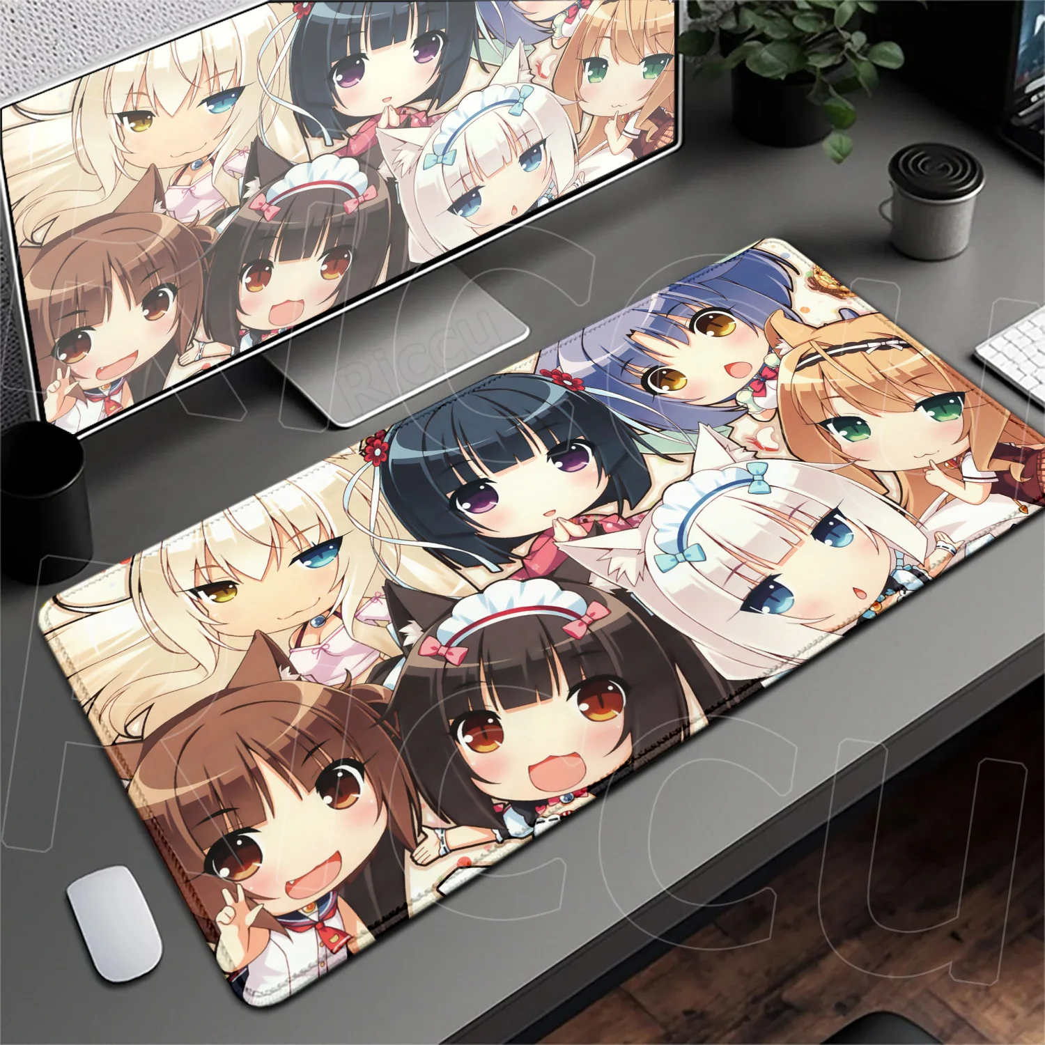 Anime Nekopara Urocza Dziewczyna Dywanik Duża Podkładka Ochronna na Biurko Komputerowe XXL Gamingowa Podkładka Pod Mysz z Obszytymi Krawędziami Gruba Mata Pod Klawiaturę Szybka Podkładka Pod Mysz — zdjęcie produktu 3
