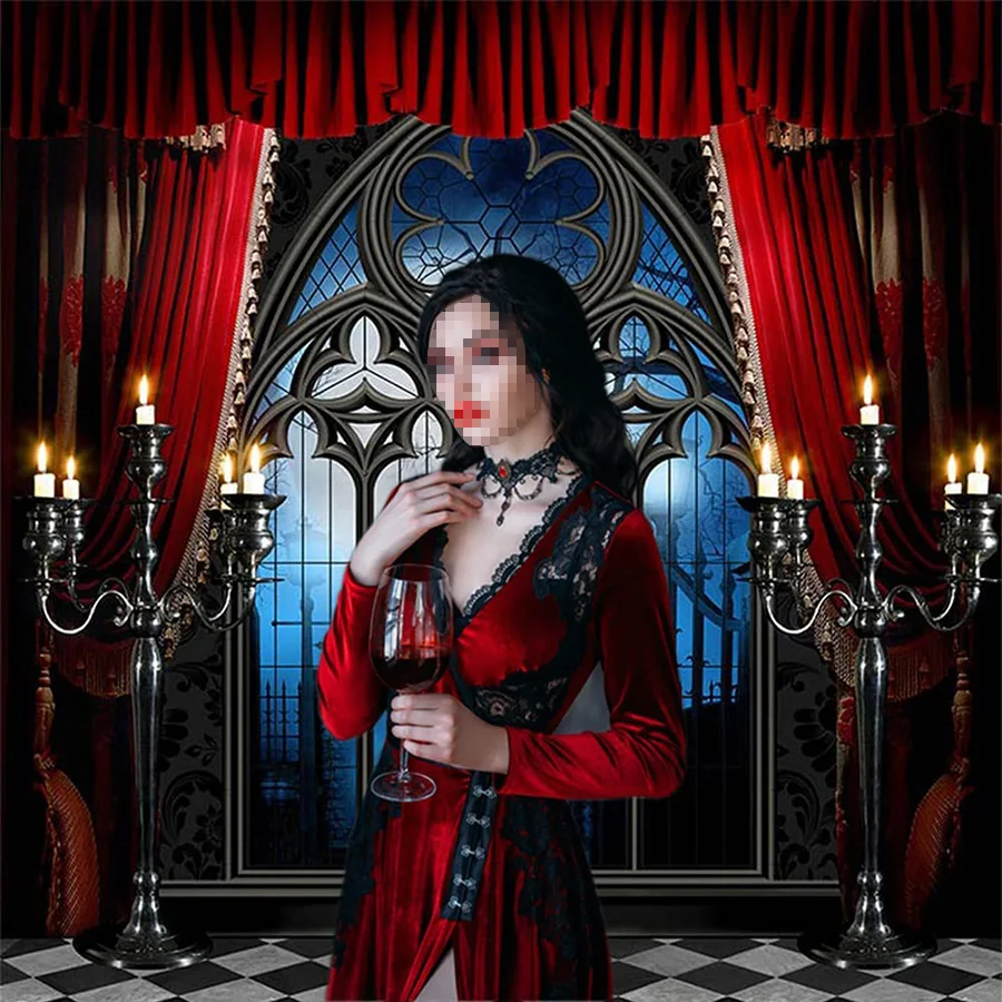 Halloween Castle Photography Backdrop Dark Medieval Corridor Torch Iron Gate Tunnel Halloween Party Background