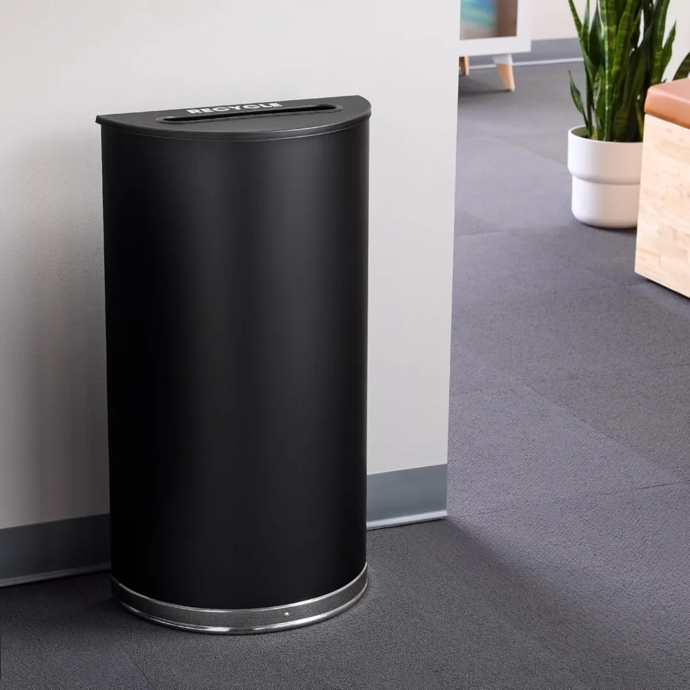 

Trash Can, 15 Gallon Garbage Bin with Dual Trash and Recycling Lids, Half Round, Black