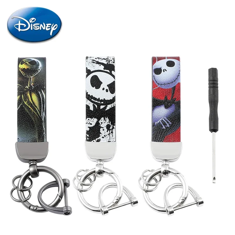 

Disney The Nightmare Before Christmas Leather Car Keychain Anime Figure Jack Key Chain Strap Car Keyring DIY Pendant Accessories