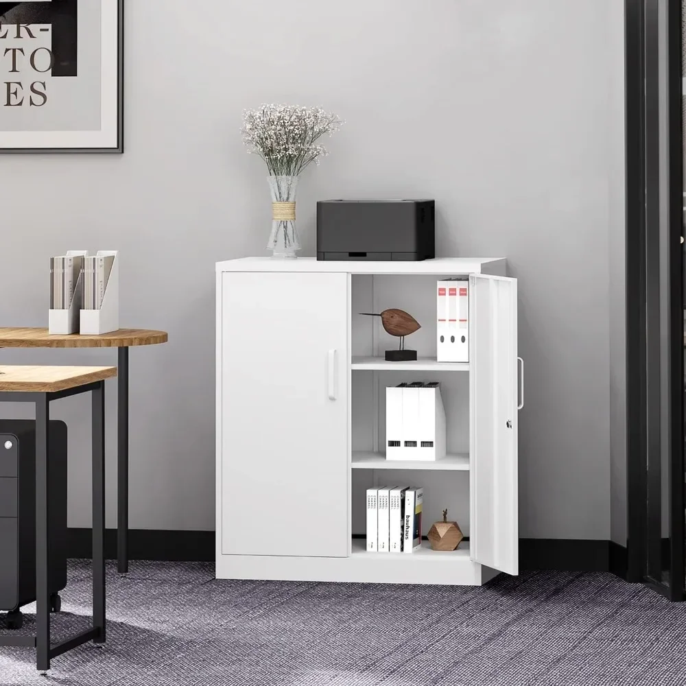 Metal Filing Cabinets with 2 Doors and 5 Adjustable Shelves  Steel Lockable File Cabinet,Locking Tool  White Filing Cabinets