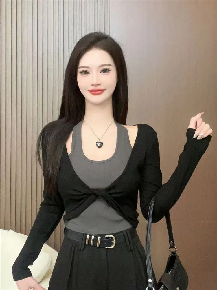 Twisted Flower Short Neckline Korean Style Goddess Elegant Autumn 2024 Trendy Top Women's Vest Tank Top Commute Style Slim Fit