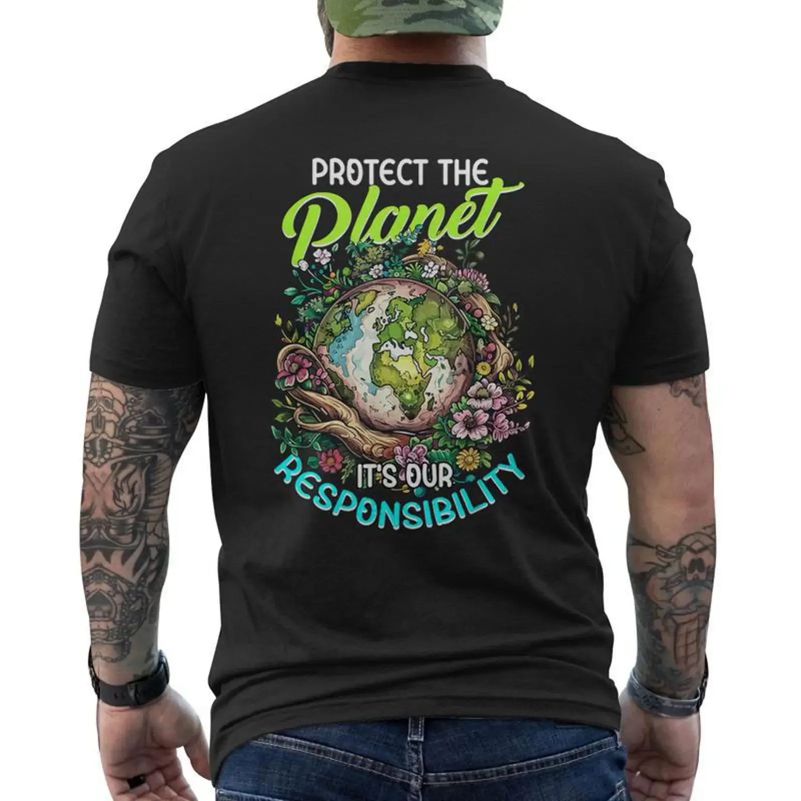 Protéger la planète, c'est notre responsabilité, t-shirt imprimé au dos, Cadeauxyz vintage, graphique polyvalent, doux