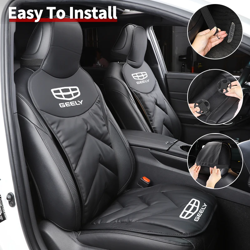 Capa de Assento de Carro Dianteiro e Traseiro em Couro, Almofada Protetora para Geely EX2 Atlas SUV Boyue Borui Coolray Monjaro 2024 2025