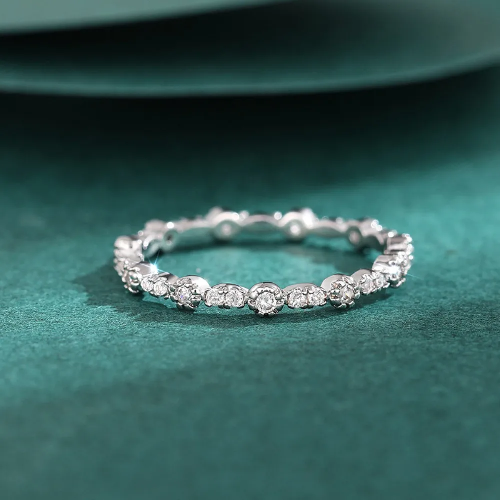 Exquisite Sweet Alternating Flower Cluster 5A Zircon Thin Wavy Eternity Ring for Women Wedding Band Stackable Jewelry Colorfast