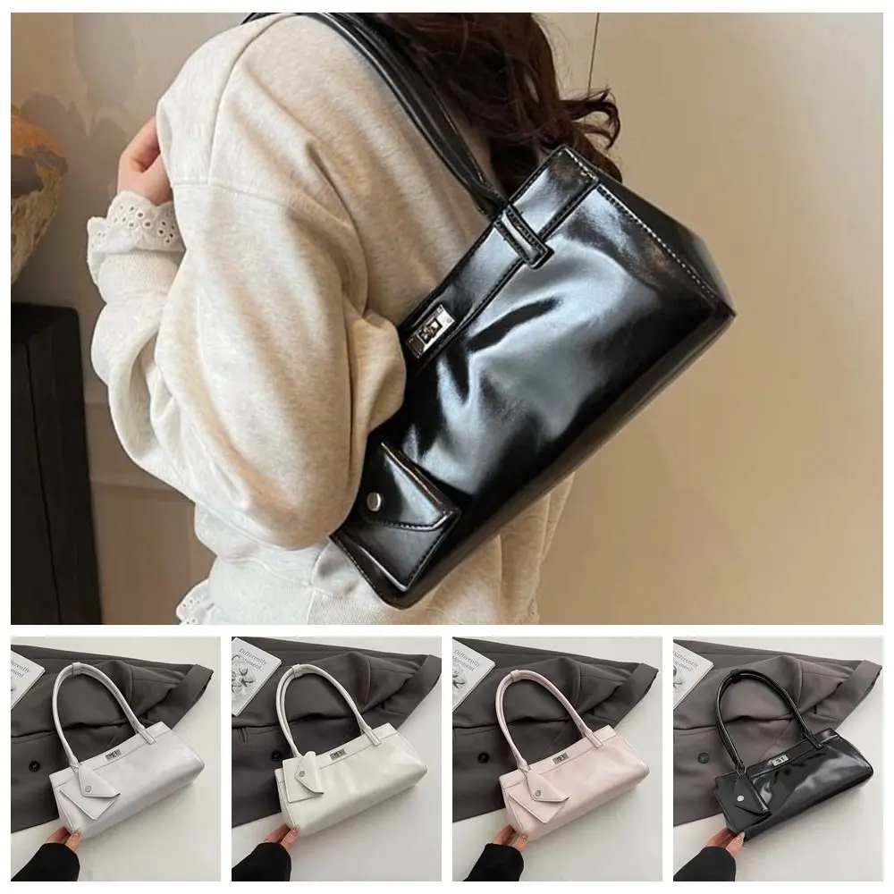 

All-match Sweet French Stick Handbag Y2K 2 IN 1 PU Shoulder Bag Solid Color Retro Texture Underarm Bags School