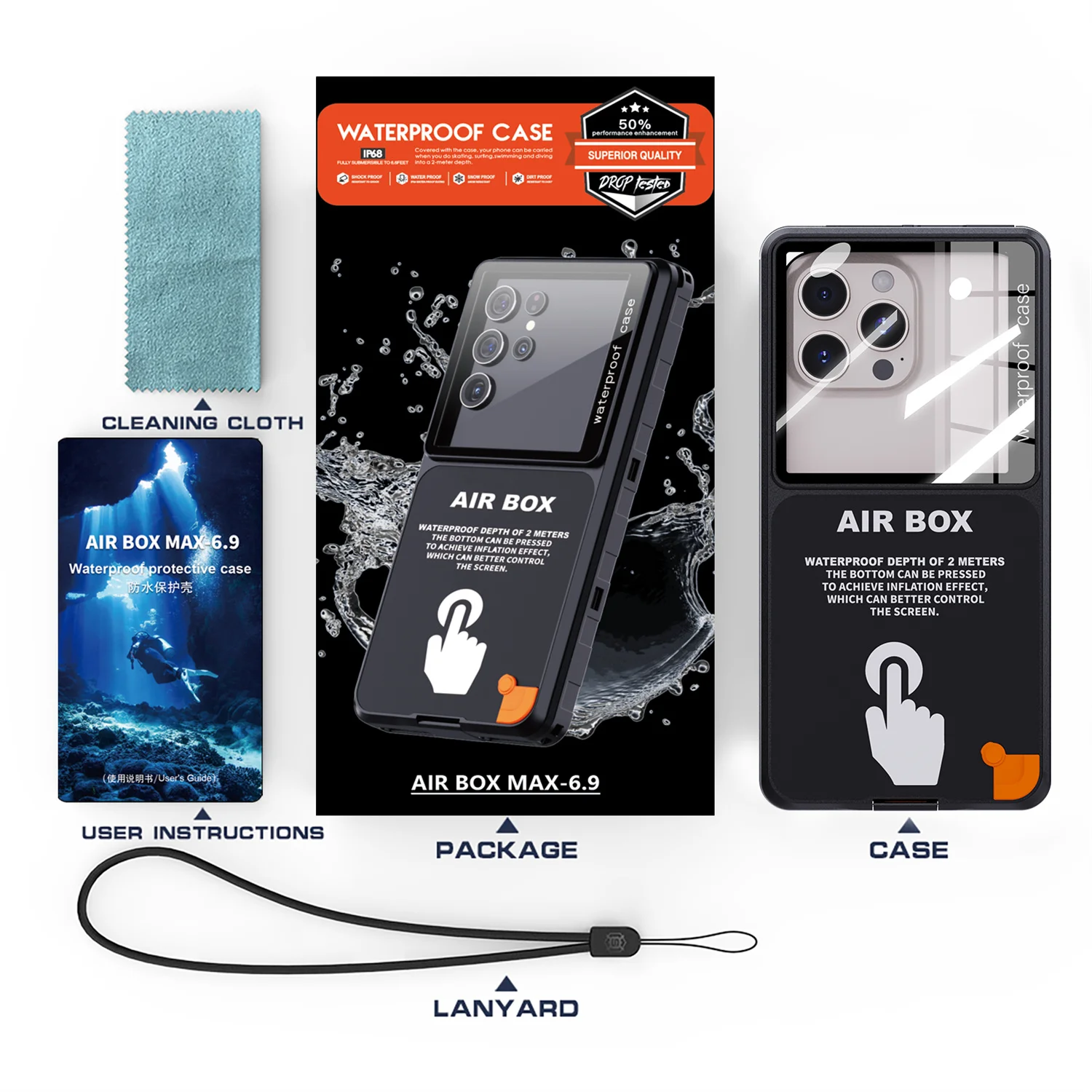 Shellbox Air Box Universal Waterproof Case for iPhone 16 Pro Max Compatible with Phone under 6.9 inch Defender Diving Cover