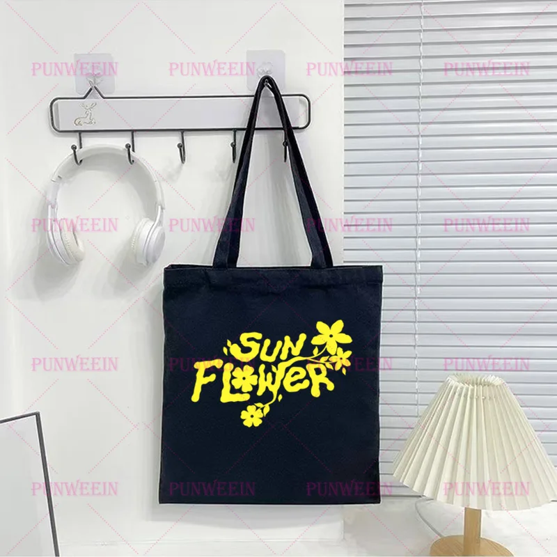 Vintage Sun Flower Aesthetic Canvas Bag Cute Letter Print Harajuku Y2K Punk Gothic Shoulder Bag Subculture Casual Women Handbag