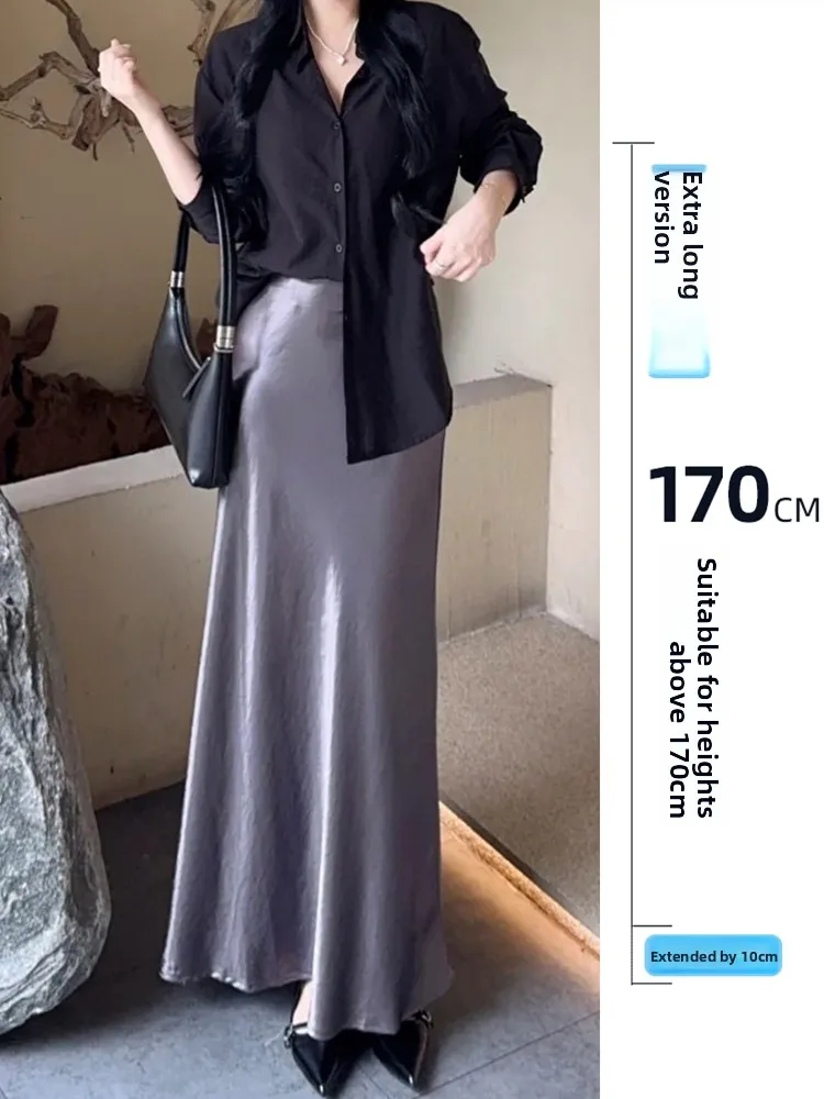 

Ele Purple Silk A-Line Skirt Women's High Waist Slim Fit Spring Commute Sle Comfortable Breathable No