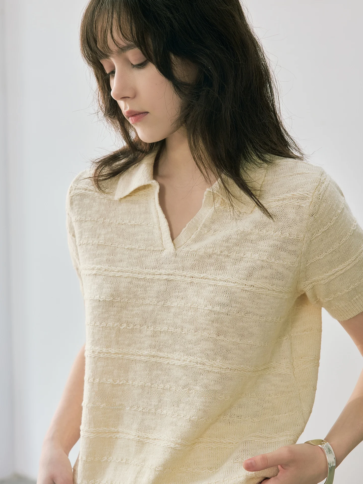 Casual Cotton  Shirt Short Sleeve Knitted Top Versatile Summer 2026 Fashionable Basic Loose Fit Pure Color Everyday Wear