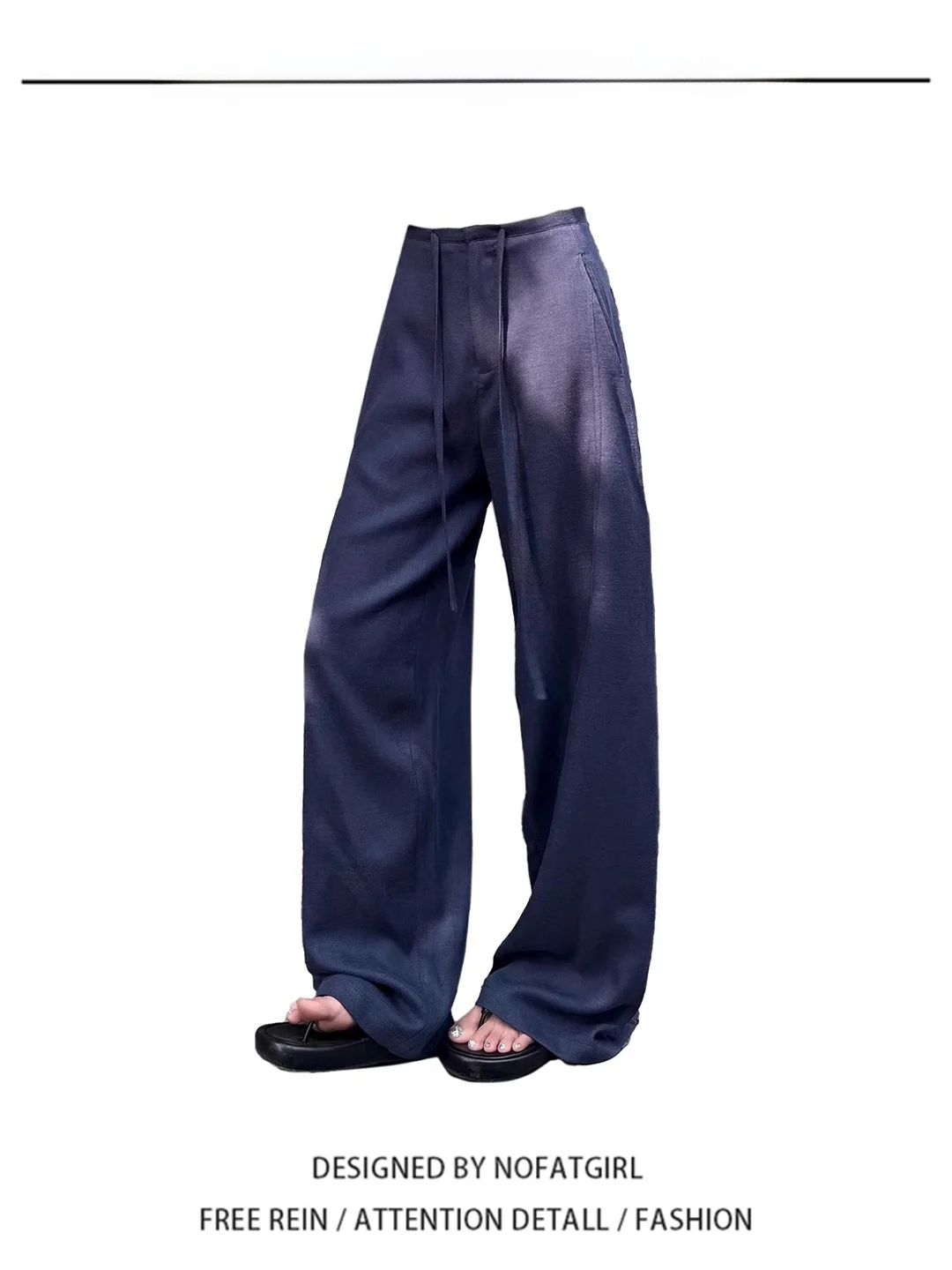 

High Waist Thin Ice Silk Pants Women's Loose Fit Long Pants Summer Island Vacation Casual Korean Style Linen Draping Long Tro...