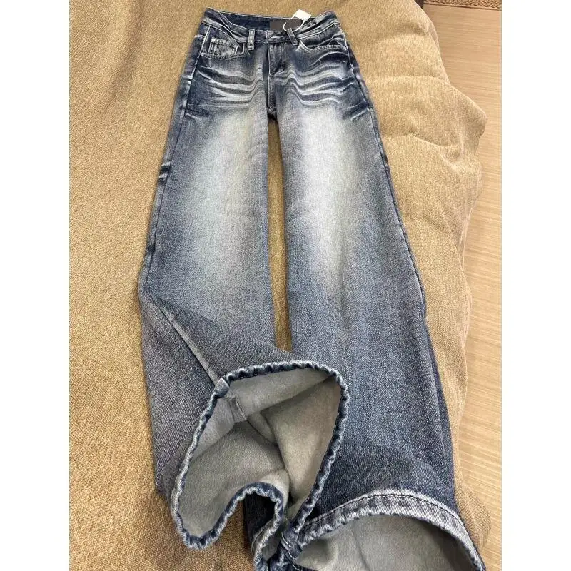 

Женские брюки в американском стиле в стиле ретро, старые брюки с флисовой подкладкой Horn Bull, осень-зима, новая модель, утягивающие широкие брюки с высокой талией