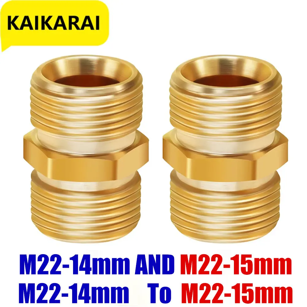 High Pressure Washer Hose Extension Connector Brass Metric M22 15mm Female Thread to M22 14mm Male Fitting Hose Coupler Adaptor