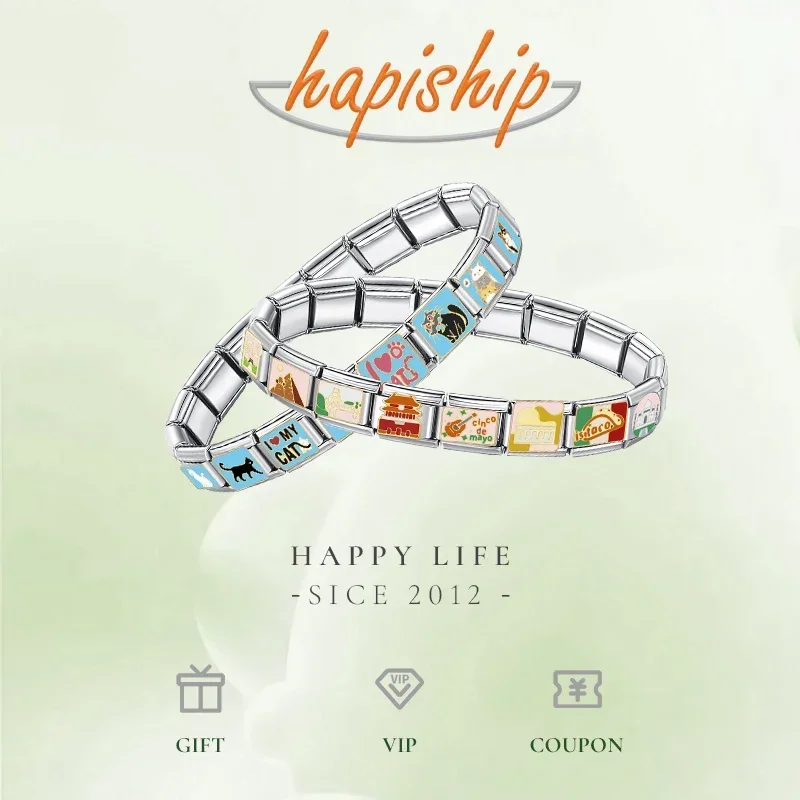 Hapiship 2024 New Women Romantic Heart Shiny CZ Italian Charm Links Fit 9mm Bracelet Stainless Steel DIY Making Jewelry DJ033