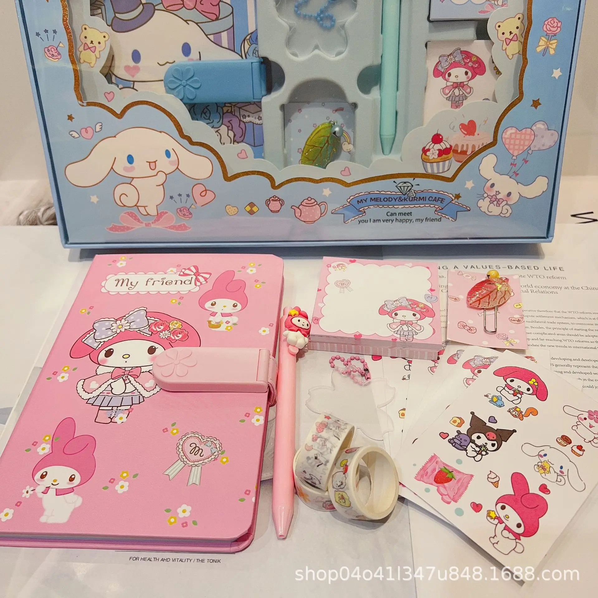 Sanrio Cinnamoroll Kuromi My Melody Notebook Sticky Note Pen Stationery Set Girls Password Diary Student Stationery Gift Set