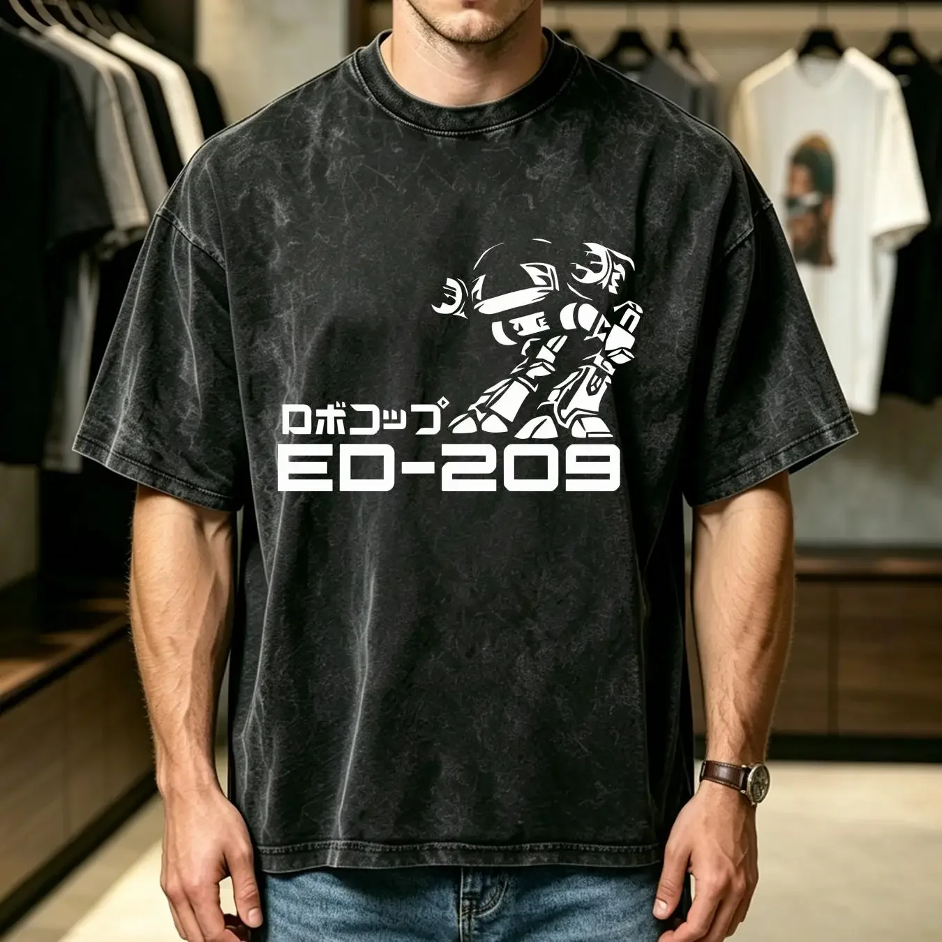 washed T Shirt ED 209 Japanese Mech 80s Movie inspired long or short sleeves vintage Washed Casual Top For Everyday Wear Soft