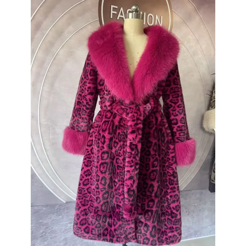 Mantel Bulu Panjang Mewah Musim Dingin Hangat Wanita Mantel Trench Berikat Bulu Patchwork Kerah Lapel Pakaian Luar Salju Jaket Bulu Imitasi Berkualitas Tinggi