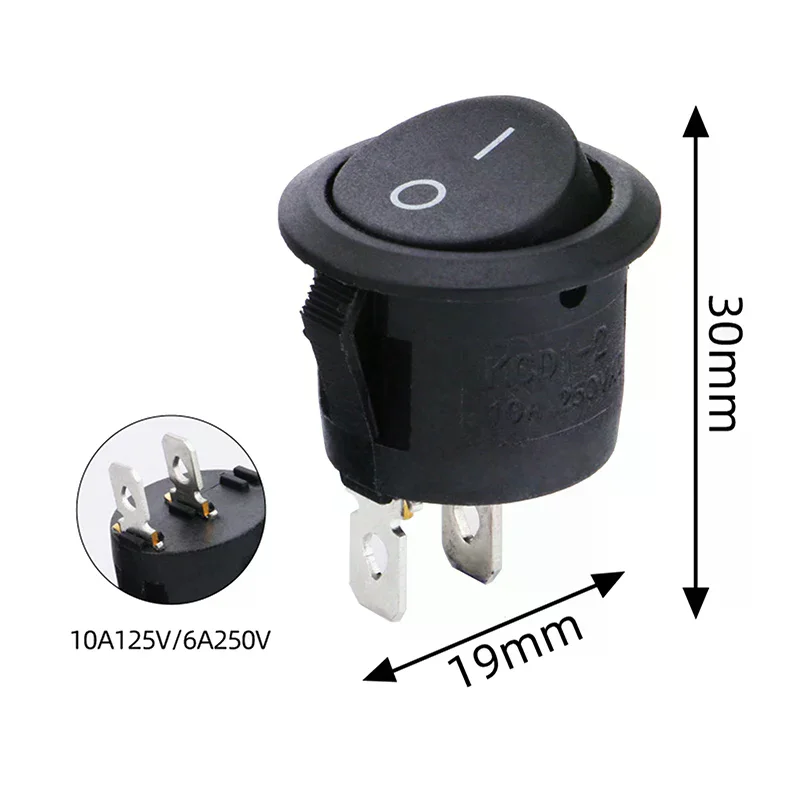 20 قطعة مفتاح الروك الأسود على قبالة 2 دبوس مفتاح تبديل دائري صغير 3A 250 فولت 6A 125 فولت مفاتيح دائرة لقارب شاحنة سيارة RV #5