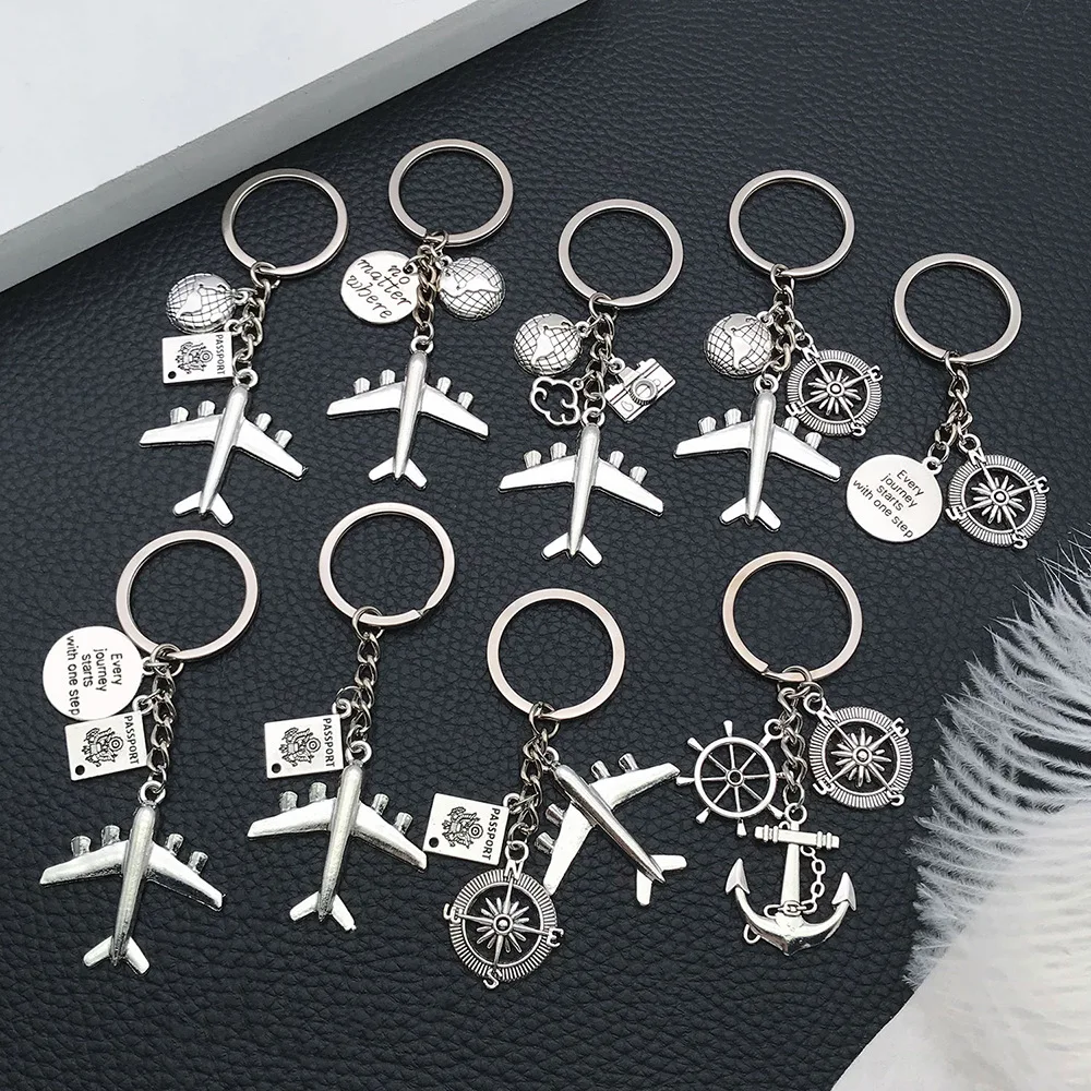 'To Travel Is To Live' Trip Keychain Enamel Airplane Earth 'No Matter Where' Key Chain Trend Pendant Handmade Key Ring Jewelry