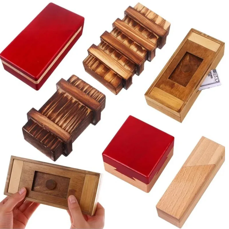 Wooden Puzzle Box with Secret Hidden Compartment Difficult Brain Teaser Magic Drawers For Adults & Kids Birthday Surprise Gifts
