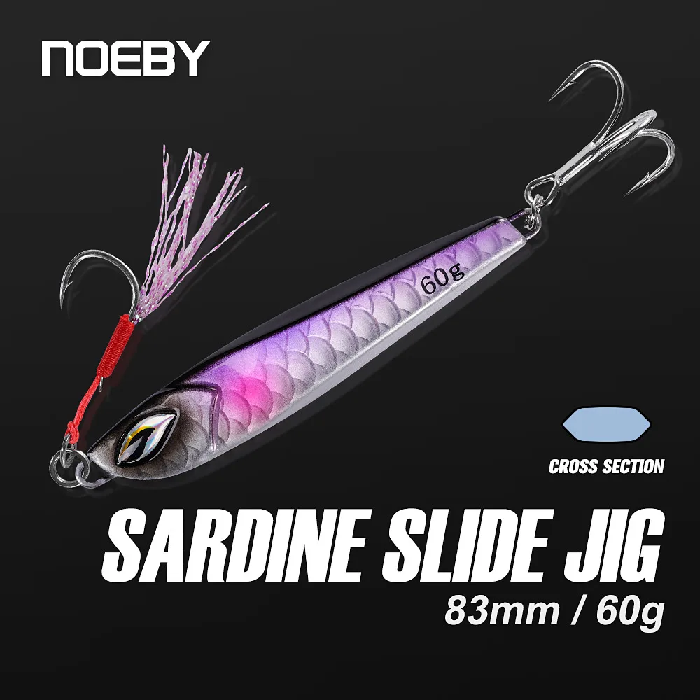 Noeby-Metal Jig Lure with Treble Hook, Artificial Hard Bait, Saltwater Fishing Lures, Slow Jigging, Jumping Spoon, 83mm, 60g