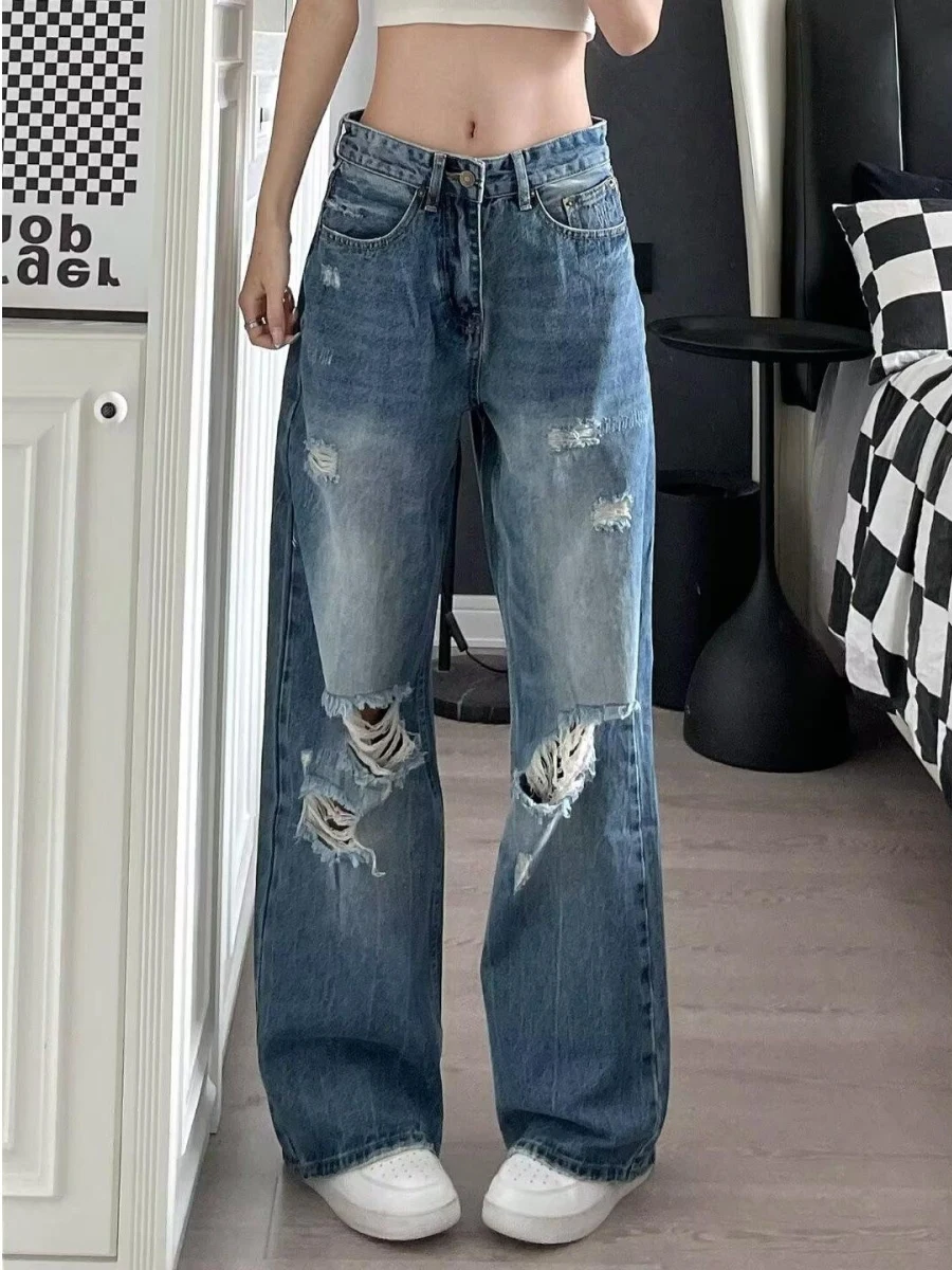 

Джинсы большого размера в американском стиле ретро, женские летние свободные брюки с прямыми штанинами, повседневные длинные брюки с талией для пар
