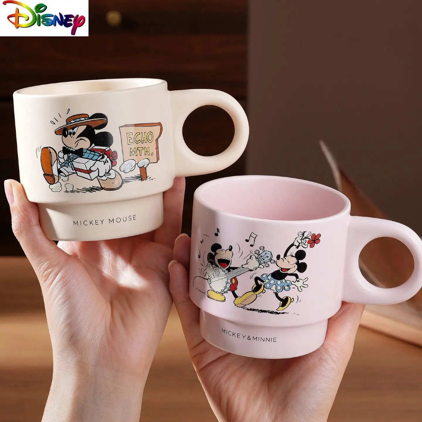 

Disney Fashion Luxury Creative Cartoon Mickey Mug Cute Stacked Coffee Cup for Home Use Couple Pair Cup Birthday Gift