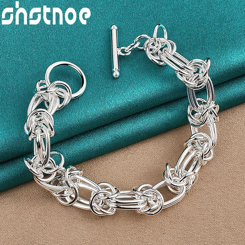 

SHSTONE 925 Sterling Silver Full Circle Link Chain Bracelets For Women Men Christmas Birthday Party Charm Jewelry Girl Gift