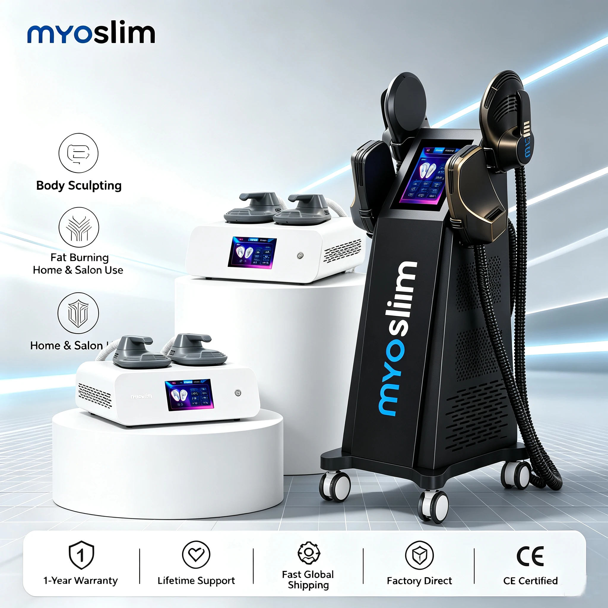 Myoslim New Muscle Stimulator EMS Body sculpting Massager Machine Multiple Handles RF Fat Burning  Professionalism Beauty Device