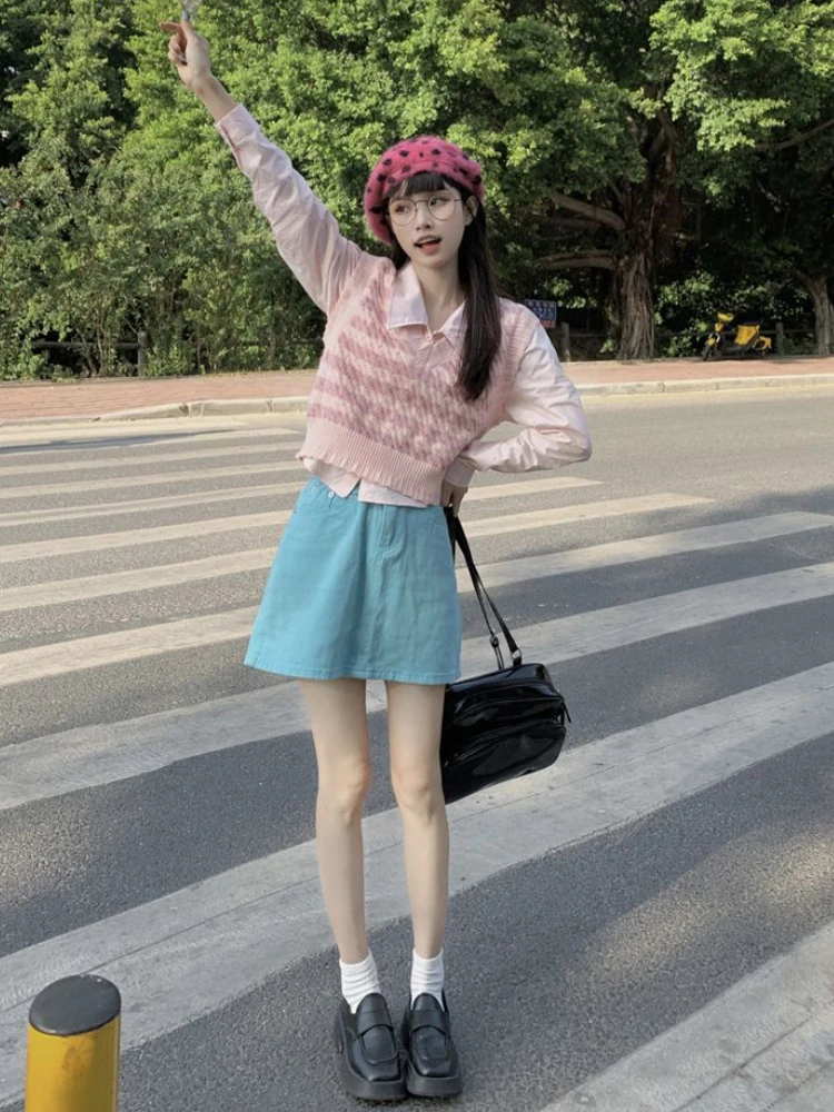 

Свитер-жилет женский в полоску милый универсальный креативный простой школьный для девочек досуг мягкий корейский стиль весенняя современная мода Ins