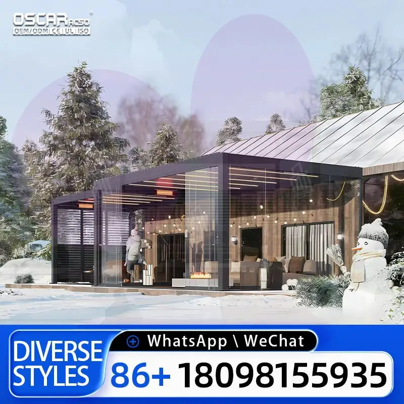 

Алюминиевый биоклиматический с RGB-подсветкой. Инновационная стильная теневая структура. Открытый патио. Сад. Пергола на заднем дворе.