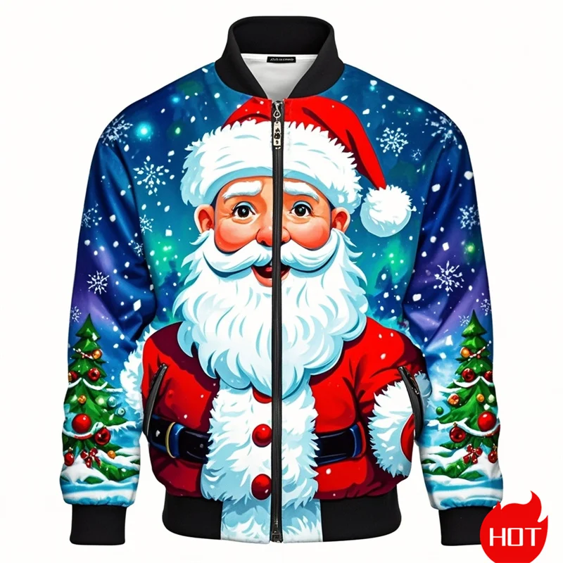 Autumn Fashion 3D Printing Happy Christmas Jacket Cute Santa Claus Xmas Graphic Jackets For Men Unisex Funny Streetwear Clothing