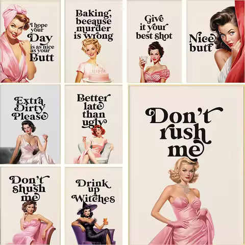 Funny Quote Print, Girl Room Decor, Trendy Wall Art, Bedroom Decor, Funny Bathroom Canvas Painting, Retro Vintage Poster