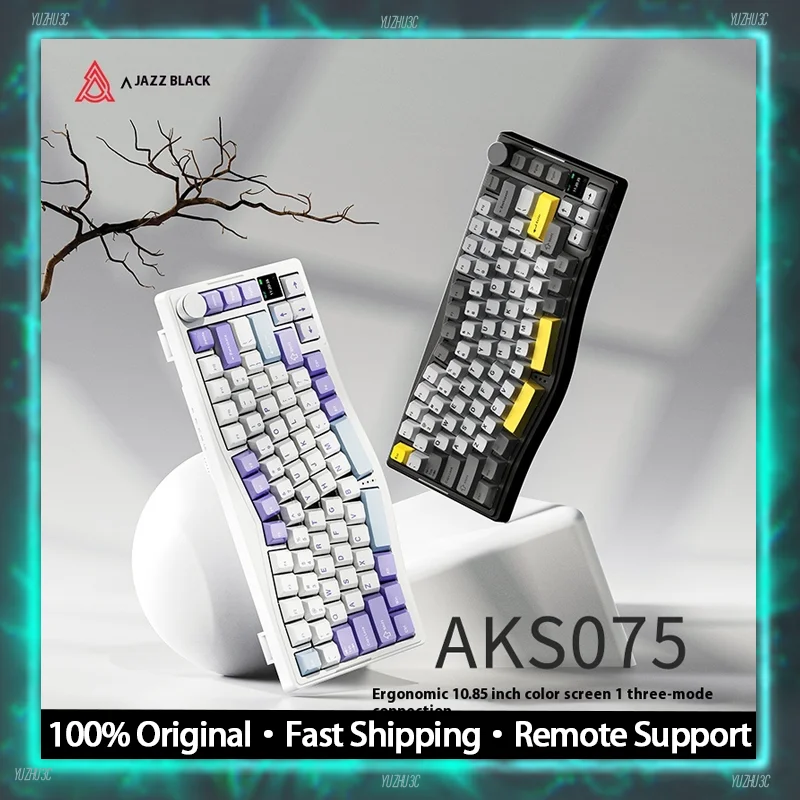 AJAZZ AKS075 Mechanical Keyboard Customized Alice 75% Layout 82 KEY BT 2.4G Wireless Hot Swappable TFT DIY Display RGB Keyboard